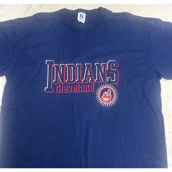 Vintage 90s Logo 7 Cleveland Indians Embroidered Single Stitch T-Shirt Size XL - Picture 2 of 8
